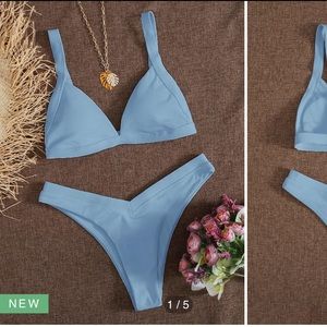 SHEIN Rib Triangle High Cut Bikini Swimsuit